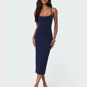AKIRA Midnight Blue Navy Midi Knee Length Bodycon Dress